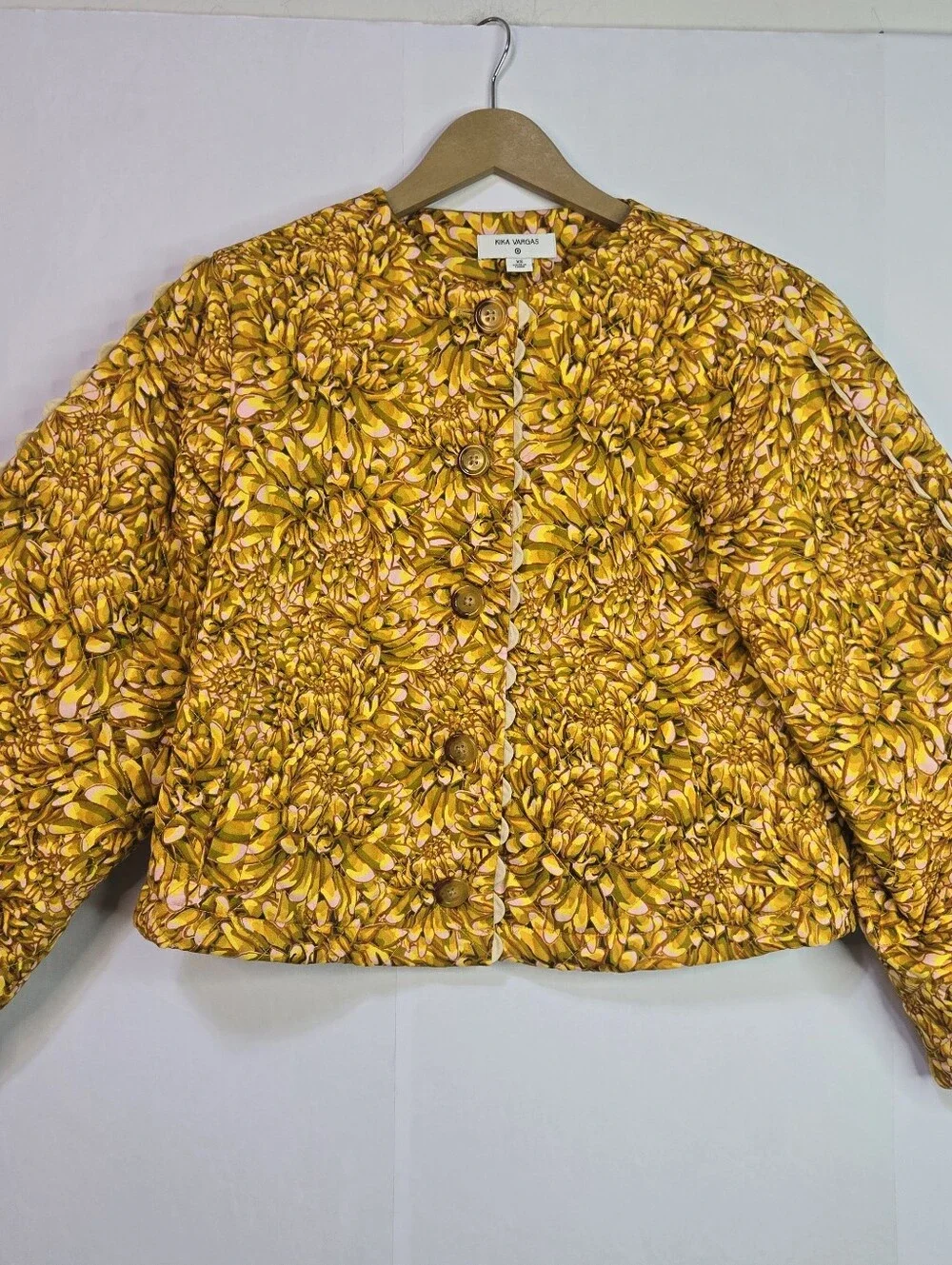Kika Vargas Size XS Yellow/Gold Lightly Quilted Crop Jacket, Ric Rac Details